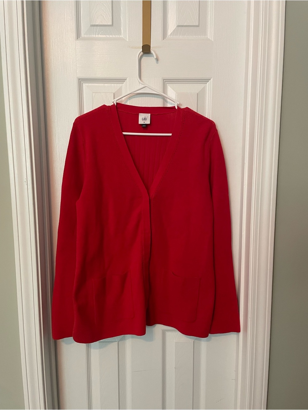 Cabi Red Pocket Cardigan Cotton Sweater with Snap Buttons